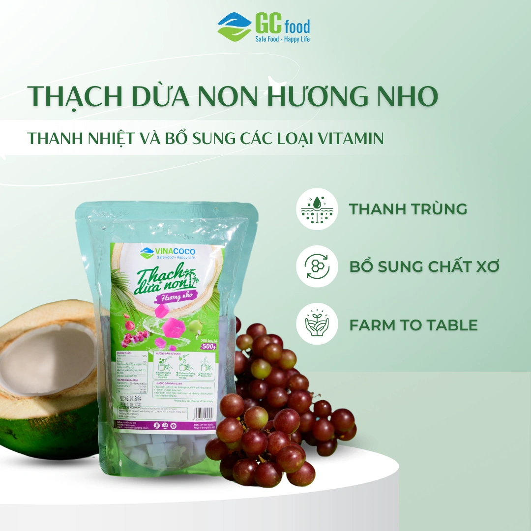 Thạch dừa Hương nho Túi 500gr
